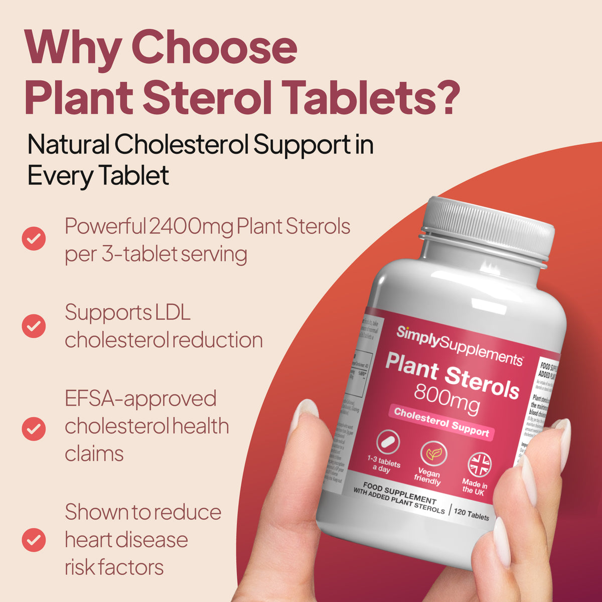 Bottle of Simply Supplements Plant Sterols 800mg natural cholesterol support LDL cholesterol reduction
