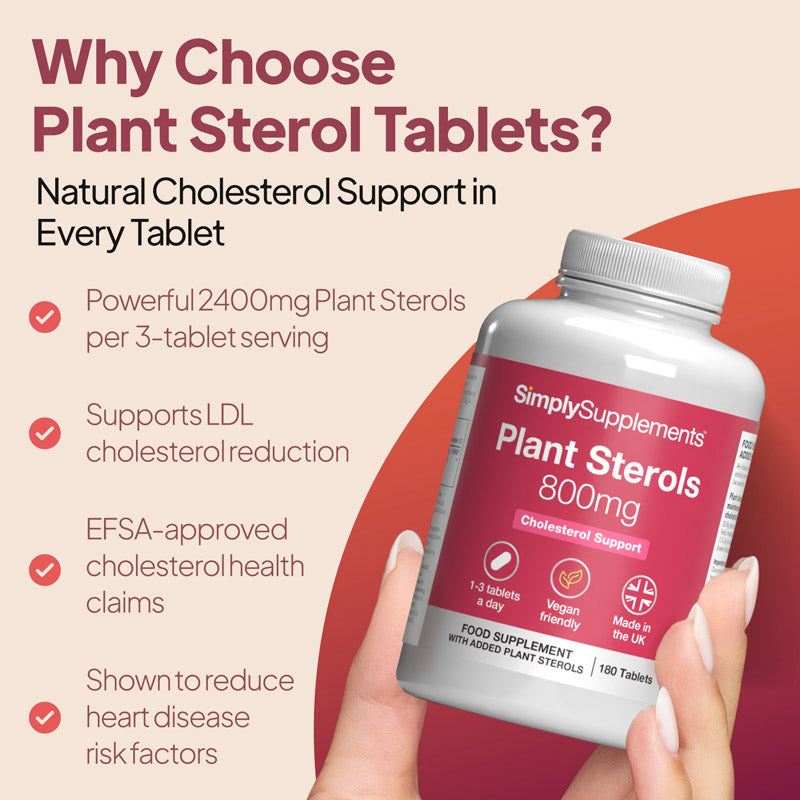 Bottle of Simply Supplements Plant Sterols 800mg natural cholesterol support LDL cholesterol reduction