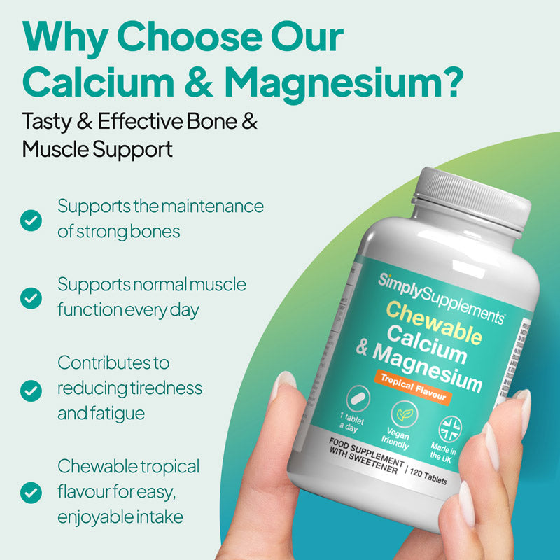 Supports the maintenance of strong bones, normal muscle function and contribute to reducing tiredness and fatigue.