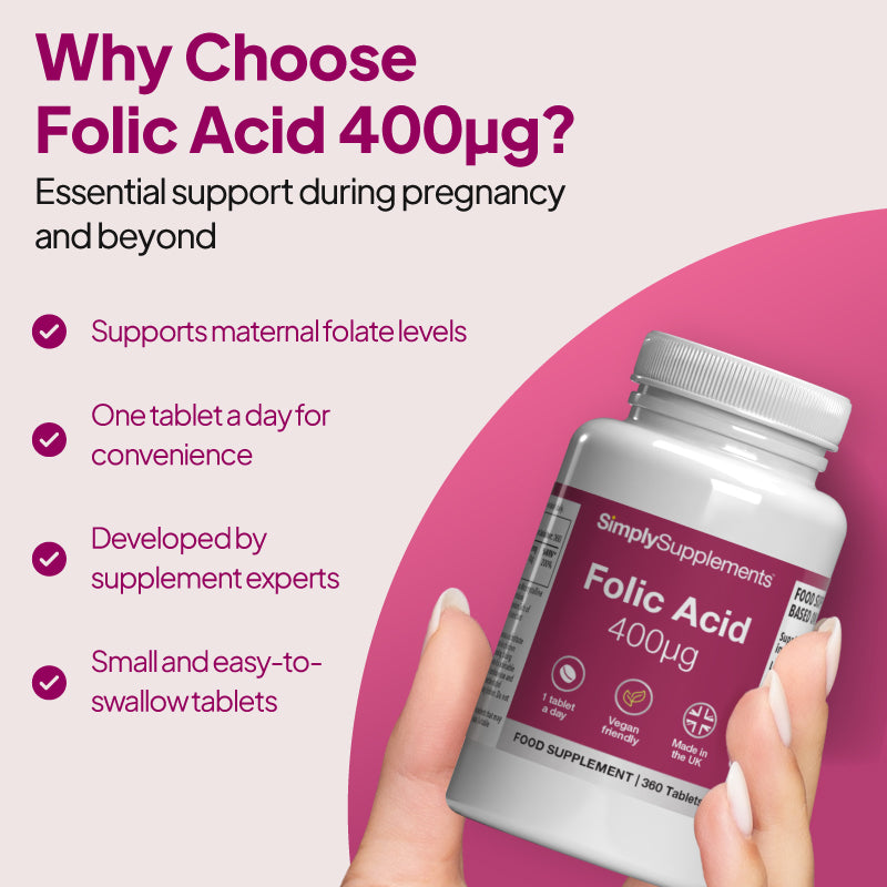 Why choose Folic Acid? Supports maternal folate levels.