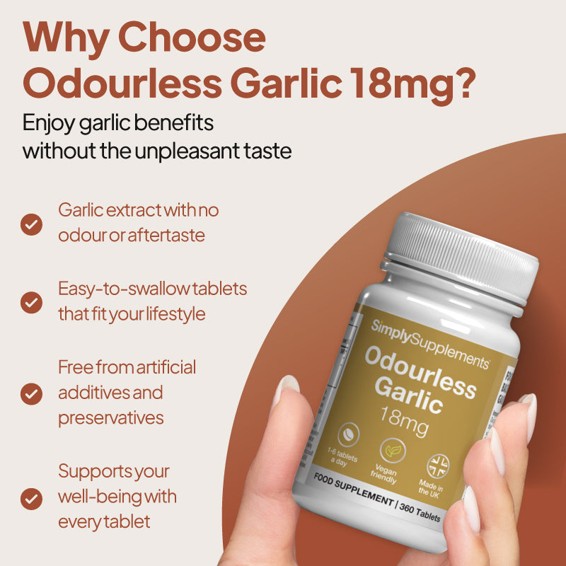Why choose Odourless Garlic Tablets 18mg? Supports your wellbeing with every tablet.