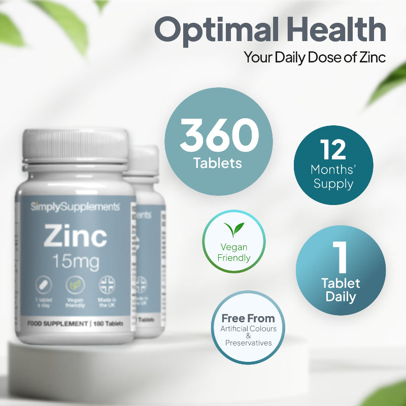 Simply Supplements Zinc Tablets 15mg includes 1 years supply of tablets