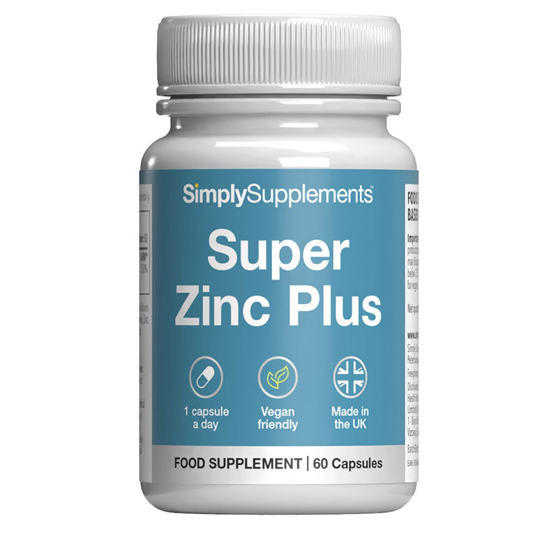Simply Supplements Super Zinc Plus bottle front label on a white background
