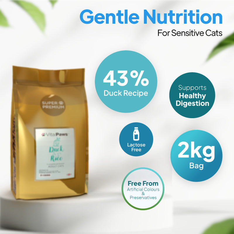 43% duck supports healthy digestion, skin and coat. Free from lactose, artificial colurs, flavours & preservatives