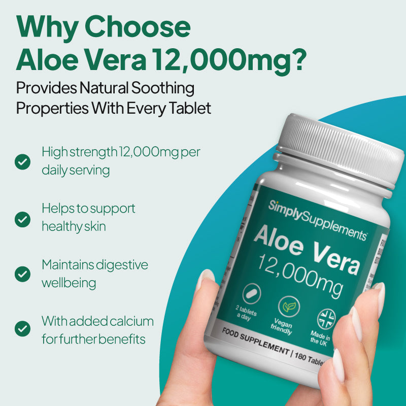 Aloe Vera Tablets 12,000mg contributes to healthy skin and maintains digestive wellbeing