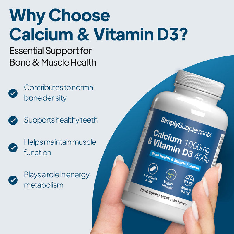 Calcium and vitamin d3 contribute to normal bone density, healthy teeth and helps maintain muscle function.