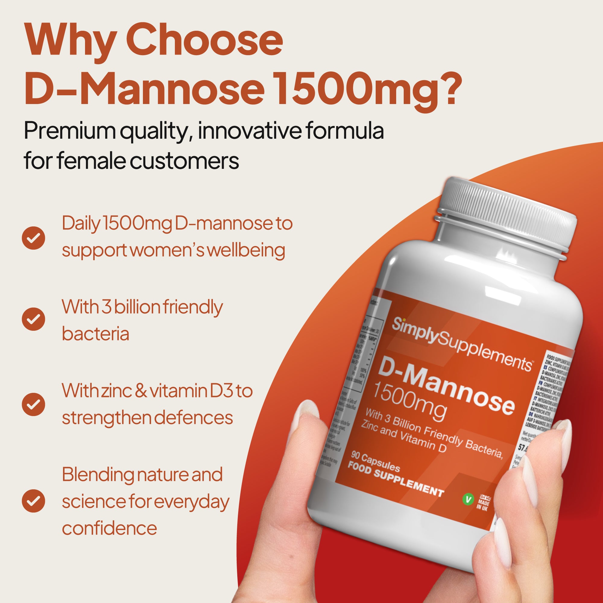 why choose D-Mannose? Premium quality, innovative formula for female customers.