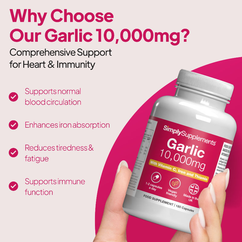 Garlic supports normal circulation, reduces stress & tiredness and supports immune function