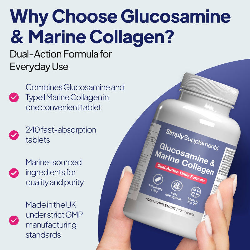 Simply Supplements Glucosamine 500mg & Marine Collagen 400mg are made in the UK under strict GMP manufacturing standards