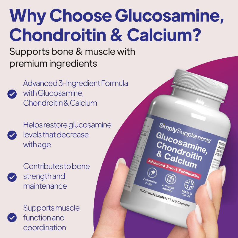 Glucosamine, Chondroitin & Calcium helps restore glucosamine levels that decrease with age