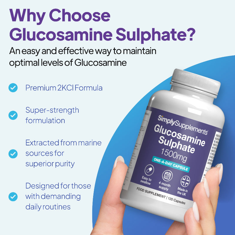 Simply Supplements Glucosamine Sulphate 1,500mg Capsules are designed for those with demanding daily routines
