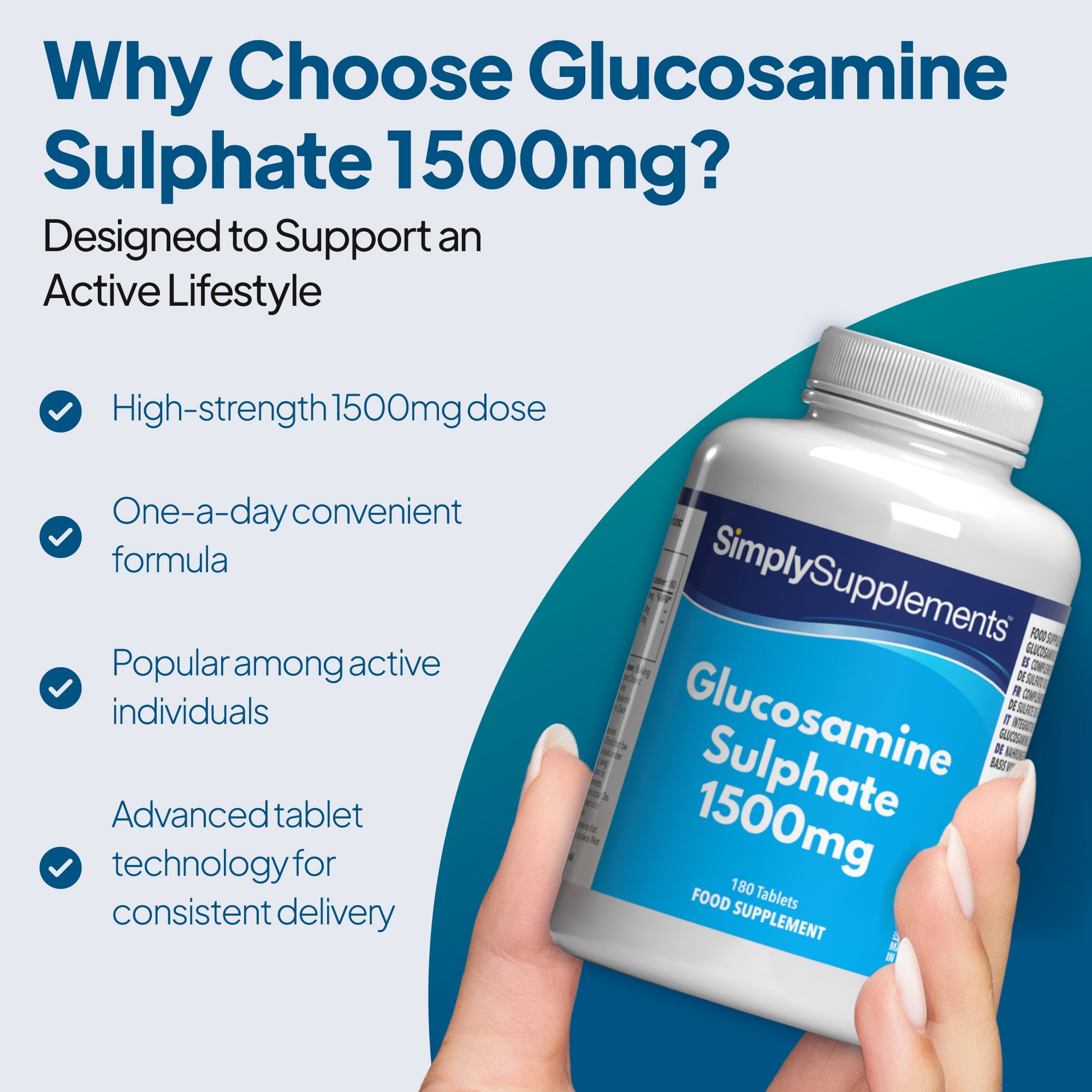 Glucosamine Sulphate 1,500mg Tablets are popular among active individuals and a high-strength formula