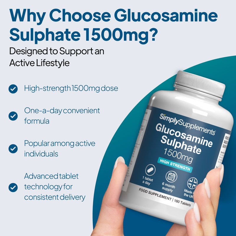 Glucosamine Sulphate 1,500mg Tablets are popular among active individuals and a high-strength formula