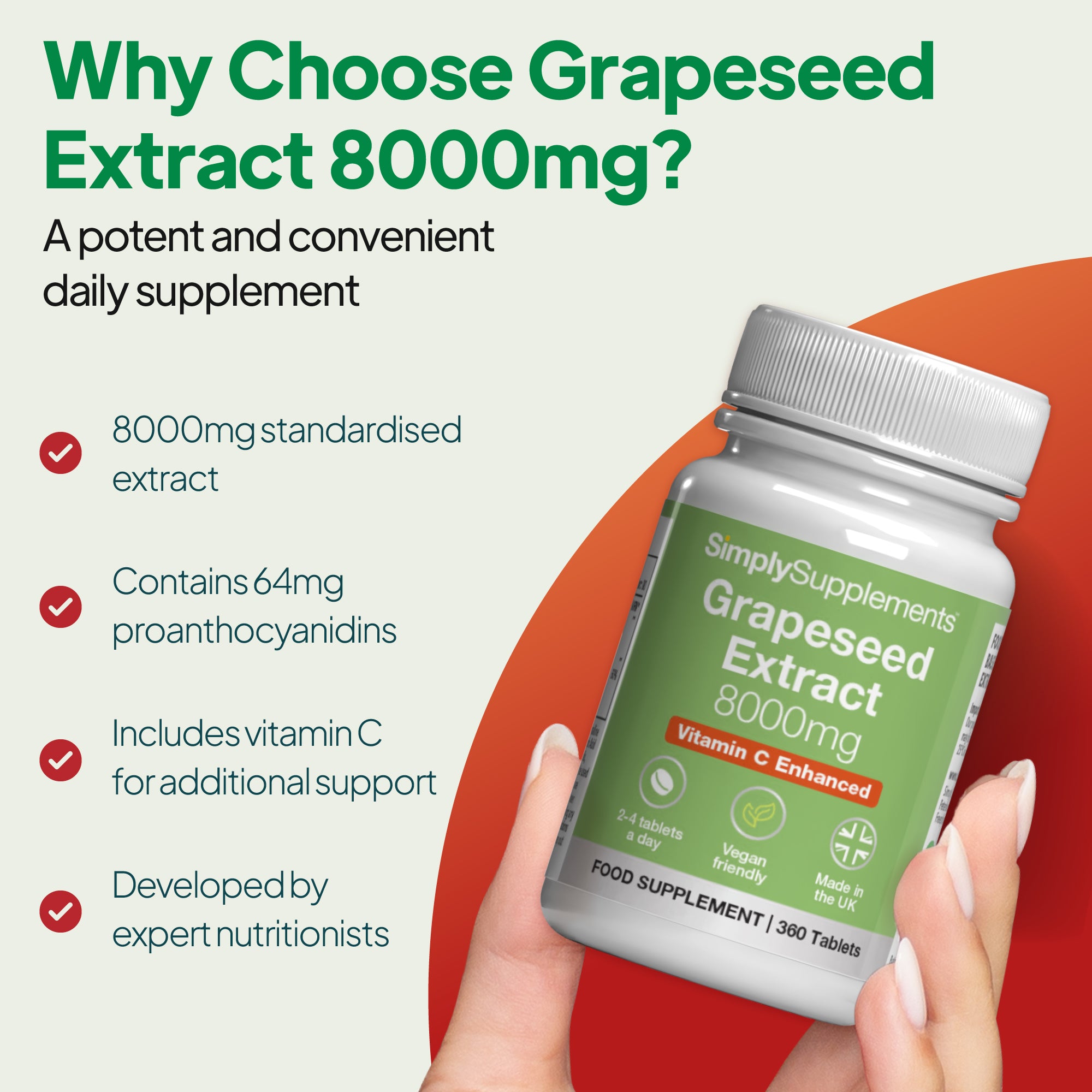 Grape Seed Extract 2000mg Tablets | Vitamin C Antioxidant – Simply