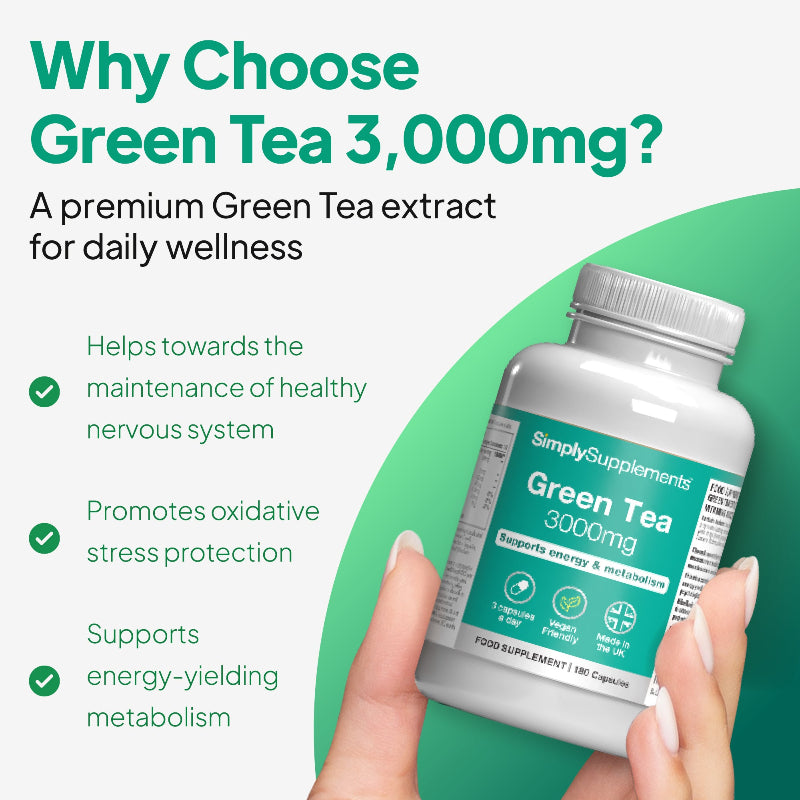 Green tea helps towards the maintenance of healthy nervous system, supports energy-yielding metabolism and promotes oxidative stress protection