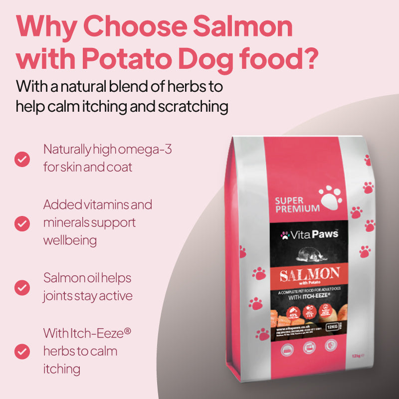 VitaPaws Salmon with Potato dog food with omega-3, salmon oil and Itch-Eeze herbs to support skin, coat, joint health and daily wellbeing