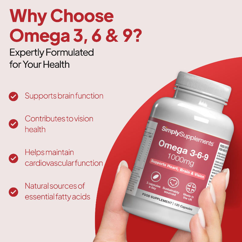 Omega 3, 6 & 9 supports brain function, contributes t vision health and help maintain cardiovascular function