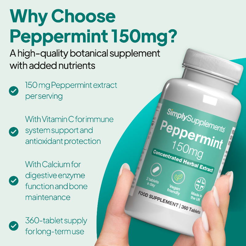 Peppermint is a high-quality botanical supplement with add vitamin c for immune system support and calcium for digestive ezyme function.