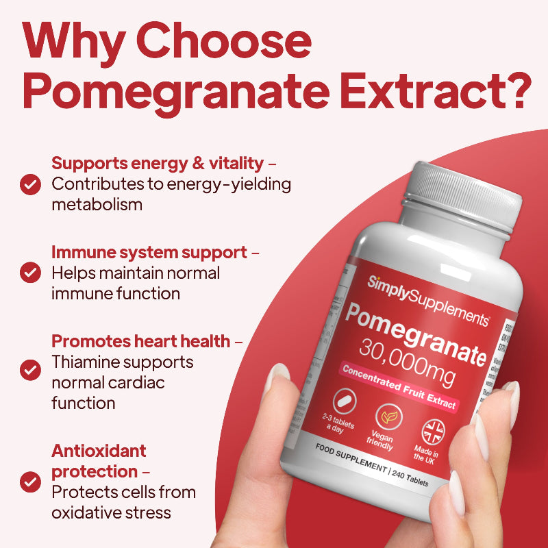 Pomegranate supports energy & vitality, immune function and protect cells from oxidative stress

