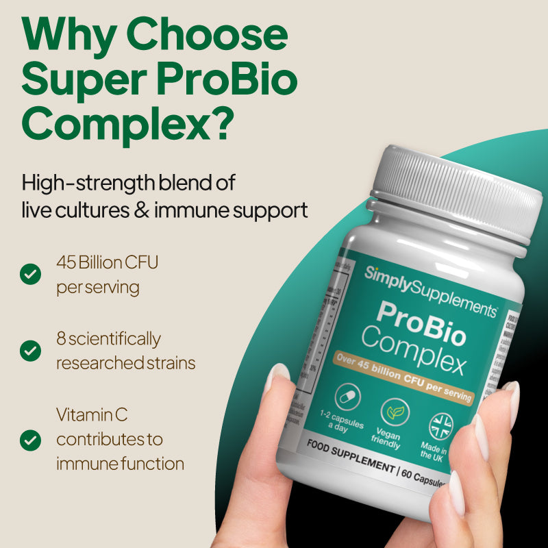 Simply Supplements ProBio Complex high strength blend of live cultures for immune support

