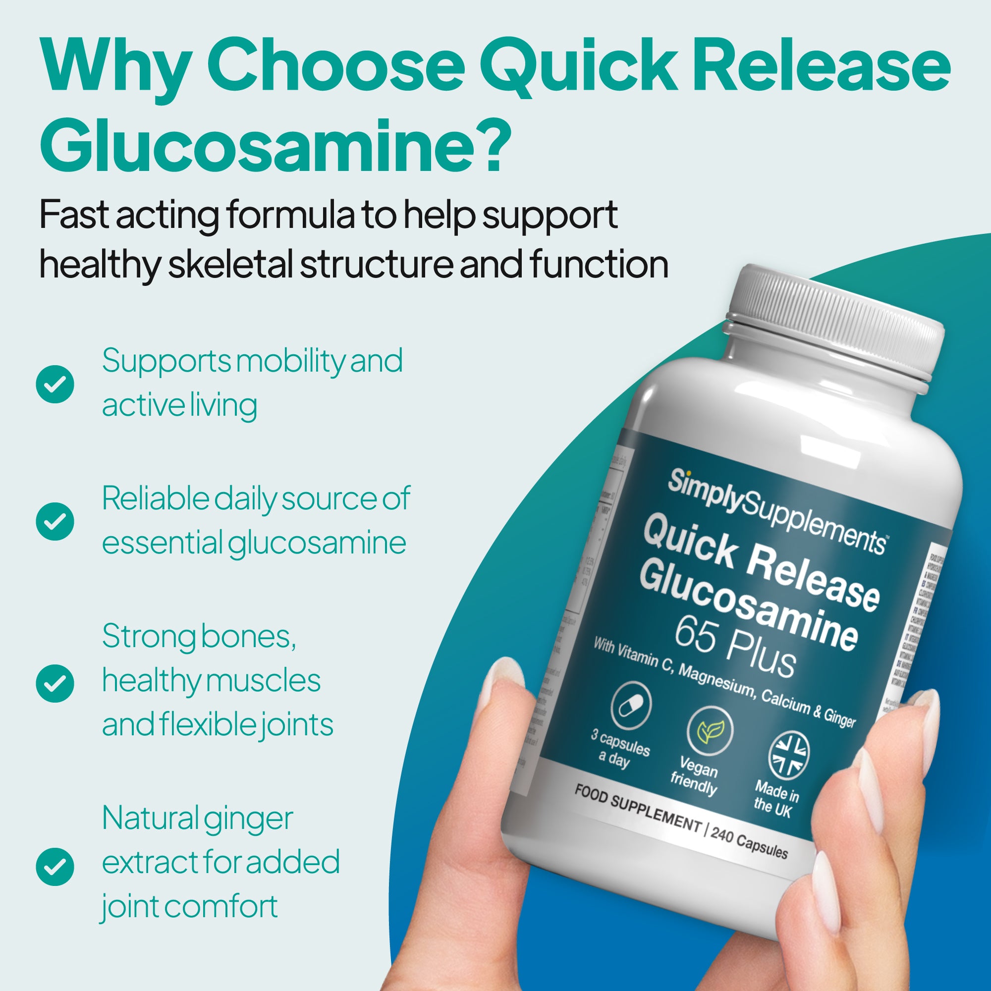 How to use Quick Release Glucosamine 65 Plus? Fast acting formula to help support healthy skeletal structure and function.
