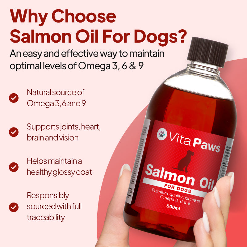 VitaPaws Salmon Oil for Dogs with omega 3, 6 and 9 to support joints, heart, brain, vision, and a healthy glossy coat