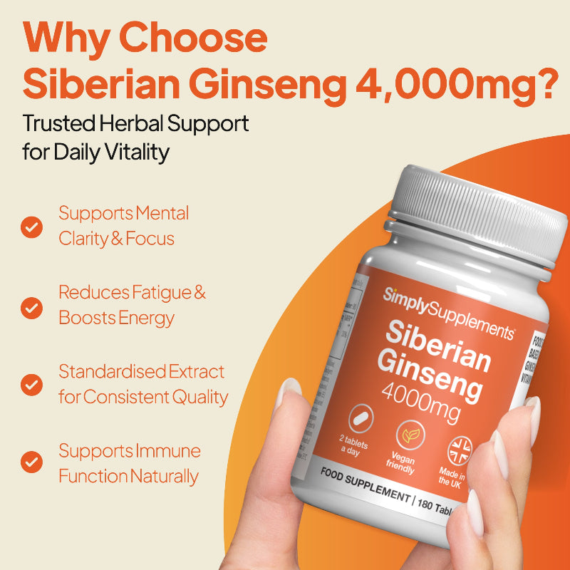 Siberian Ginseng supports mental clarity and focus, reduces fatigue and boosts energy
