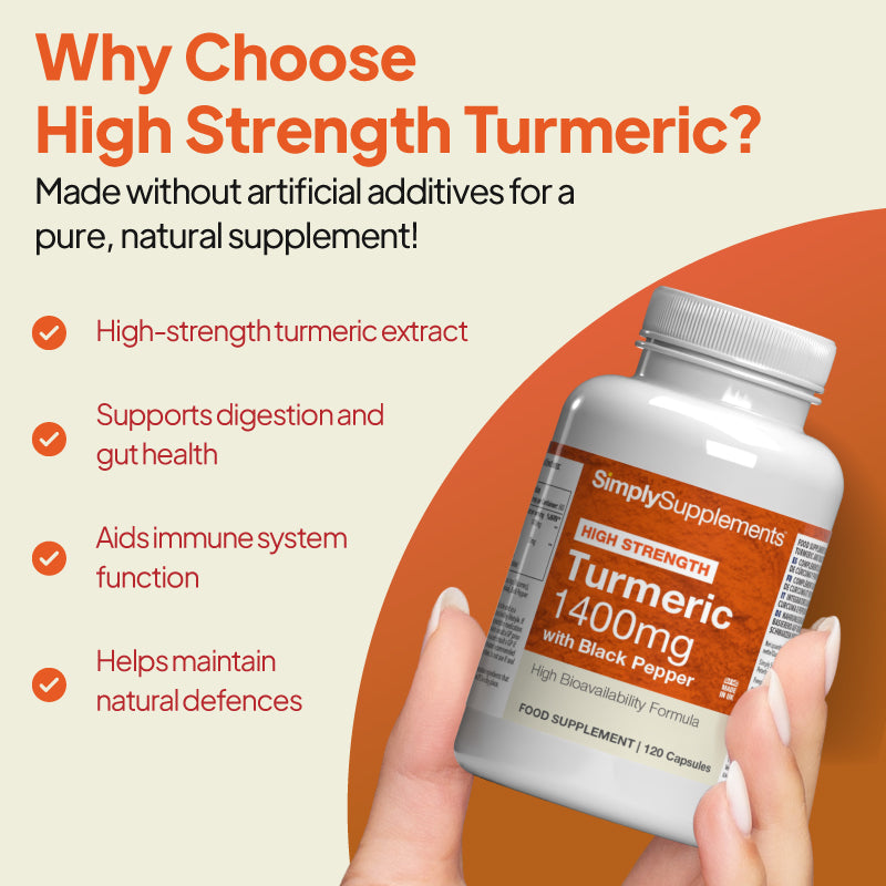Why choose Turmeric 1400mg with Black Pepper? High-strength turmeric extract which supports digestion and gut health.