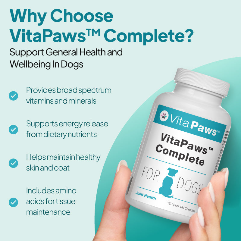 VitaPaws Complete daily multivitamin supplement for dogs with broad-spectrum vitamins, minerals and amino acids for general health and wellbeing
