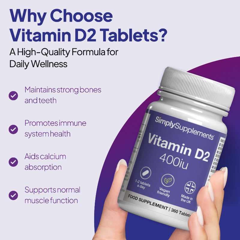 Vitamin D 400iu helps maintain strong bones and teeth, promote immune system health and aids ca
