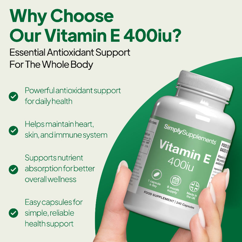 Vitamin E Capsules 400iu is a powerful antioxidant to support daily healthy and help maintain a healthy heart, skin and immune system
