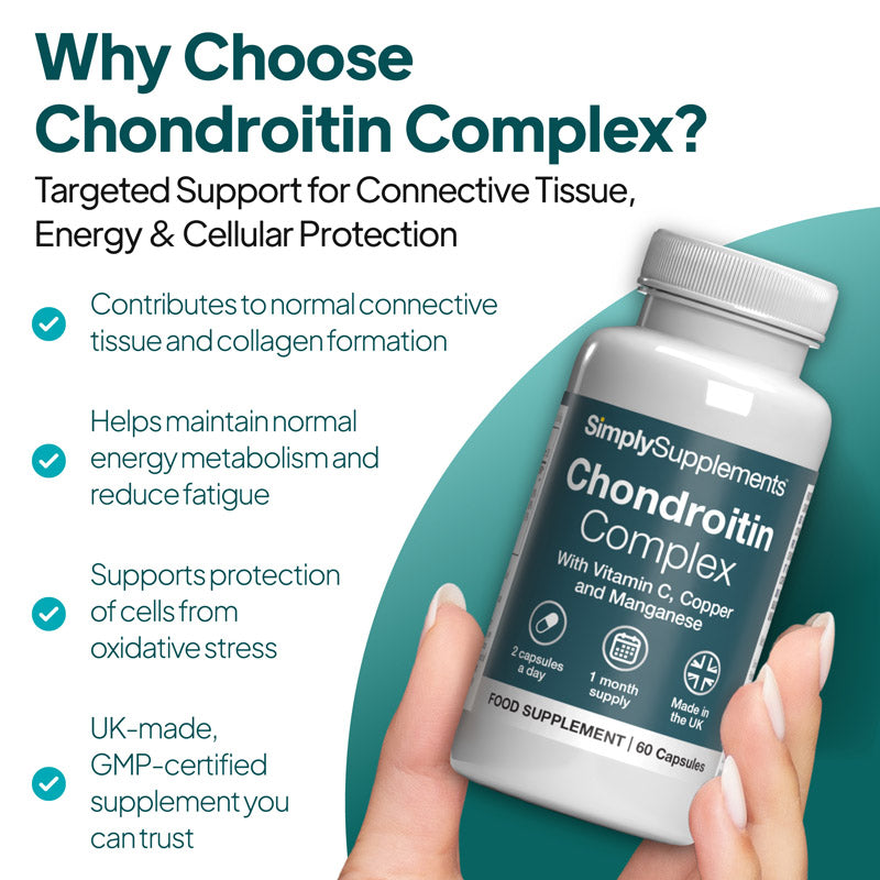 Simply Supplements Chondroitin Complex supports connective tissue, collagen formation and cell oxiditive stress protection